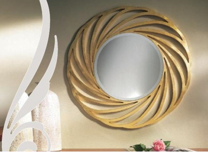 Rund Spiegel Hängespiegel Holz Modern Wandspiegel Möbel Spieglein Design 90x90